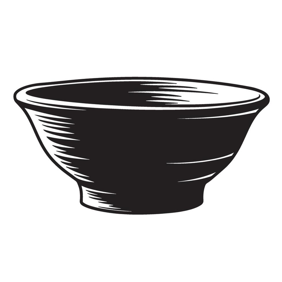 A hand drawn illustration of a black and white empty bowl isolated vector
