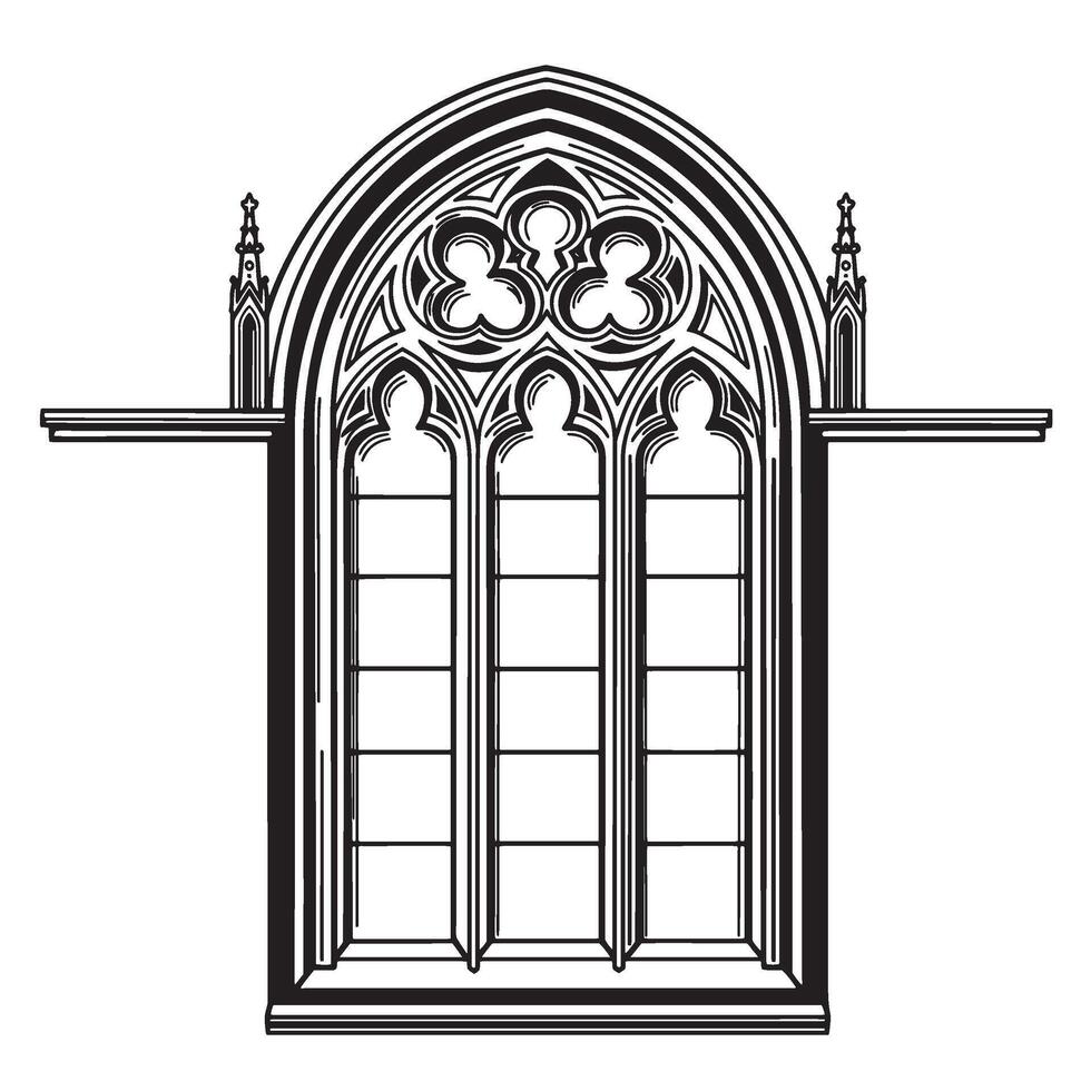 Intricate black and white architectural illustration of a gothic cathedral window vector