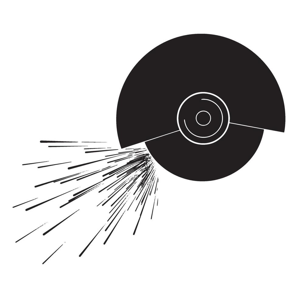 Abstract illustration of a cutting disc tool with sparks against a white background vector