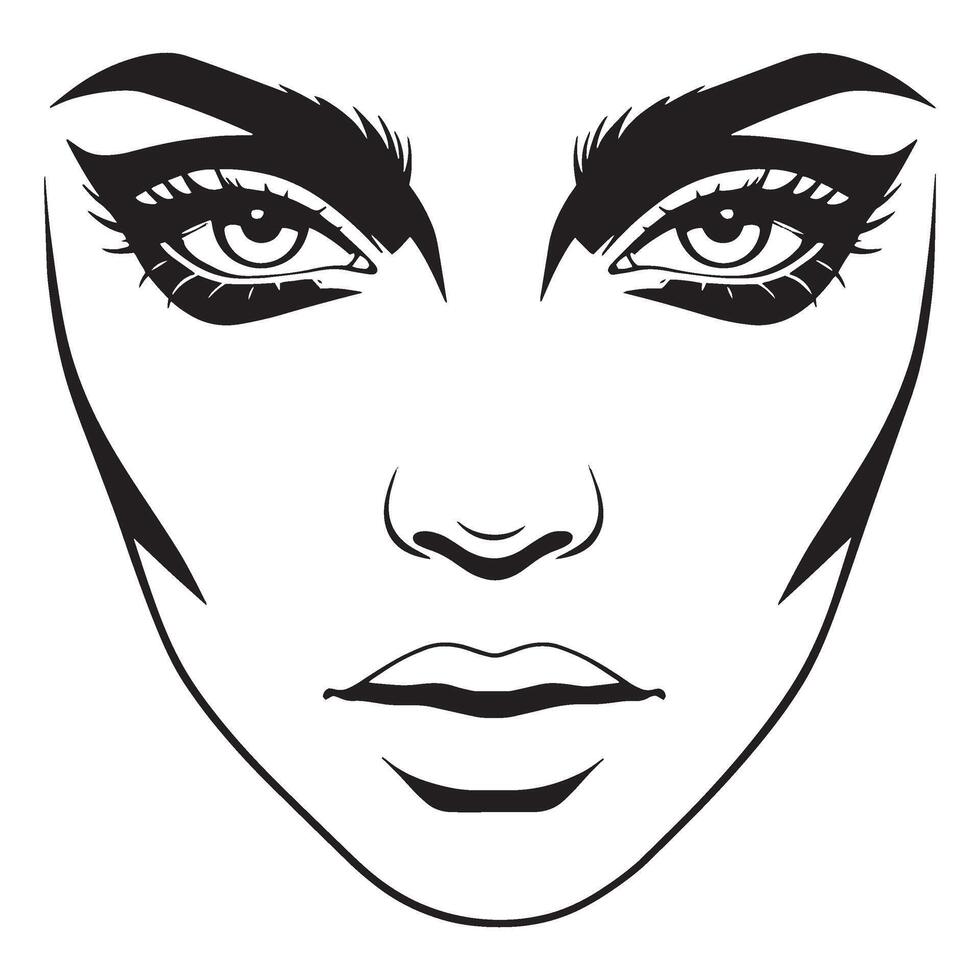 Elegant line art illustration of a female face with dramatic eye makeup and lashes vector
