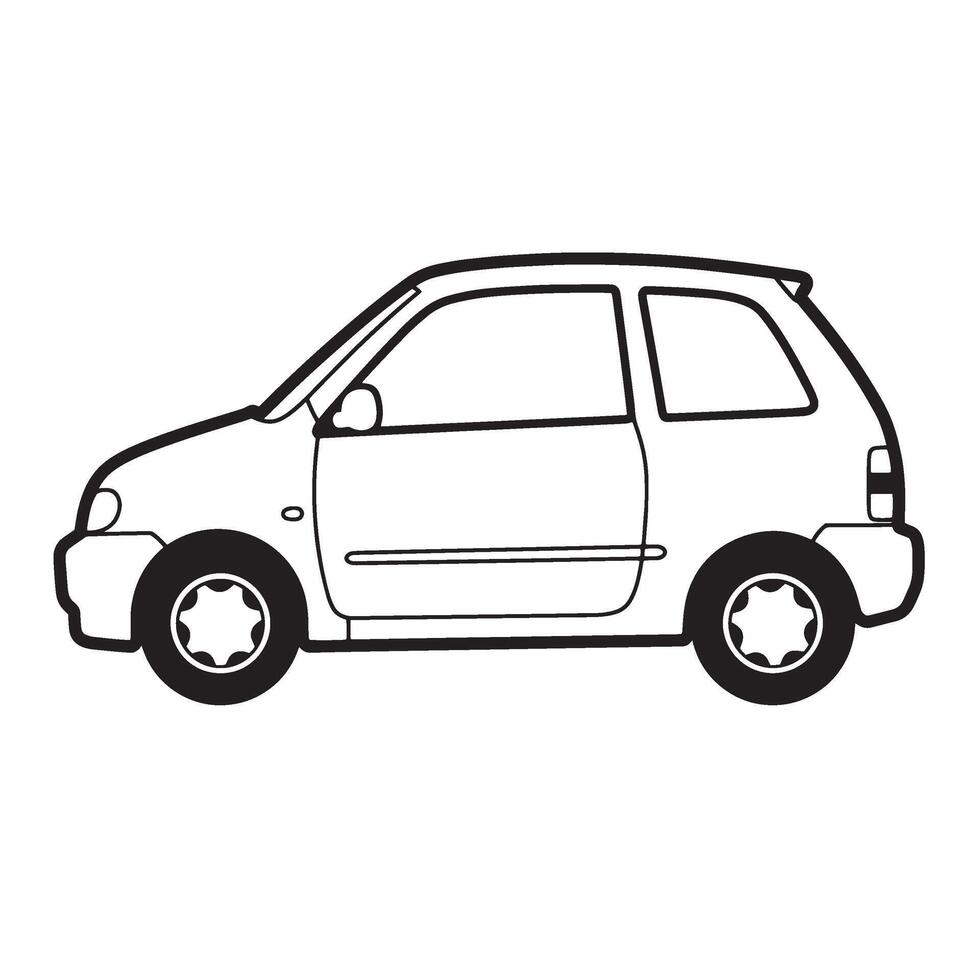 Black and white illustration of a compact hatchback car side view perfect for design projects vector