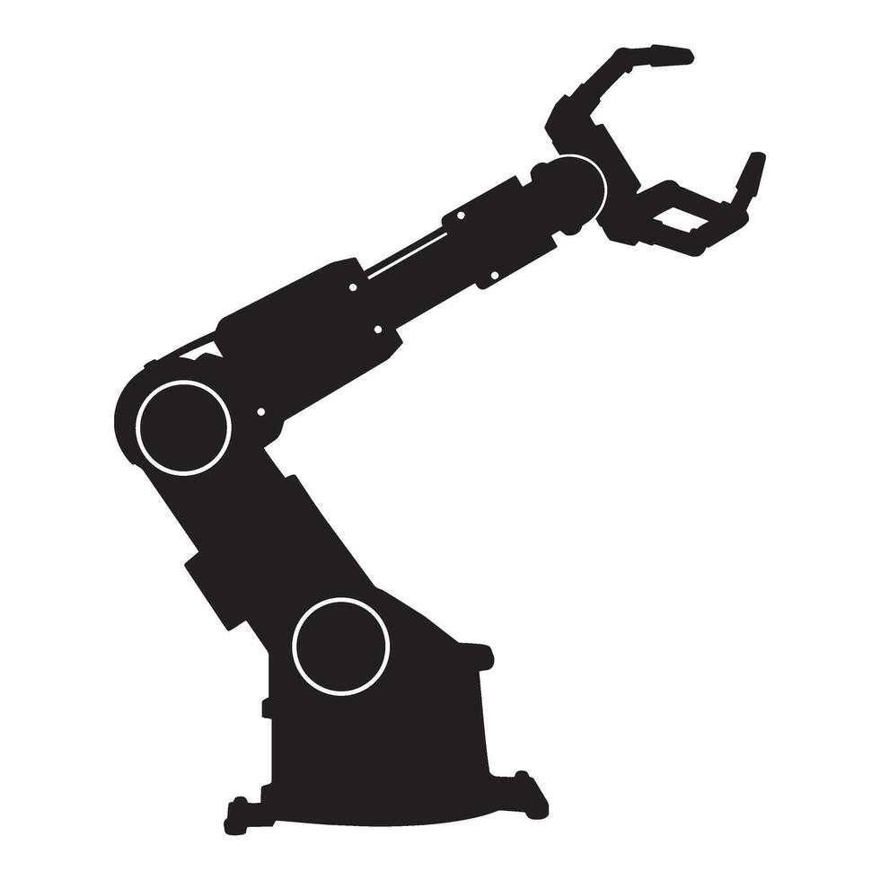 Silhouette illustration of a robotic arm in motion for technology automation and engineering concepts. vector