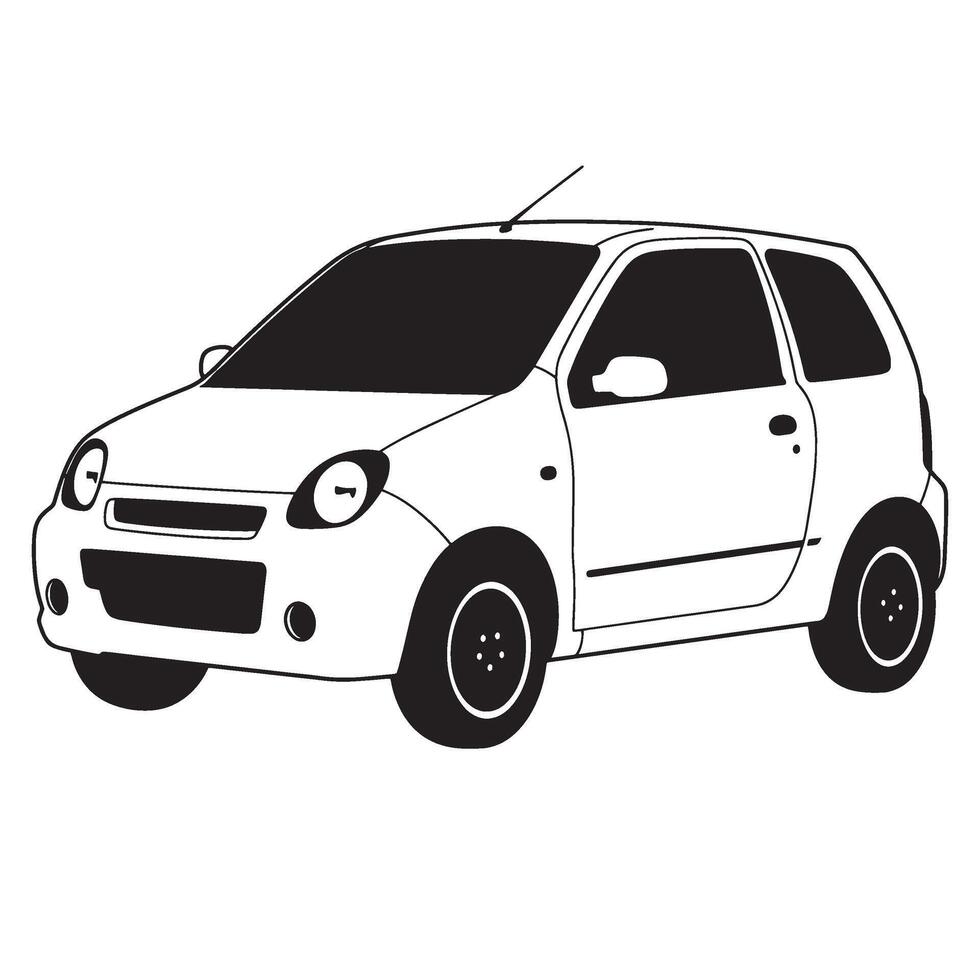 illustration of a compact two door hatchback car in black and white design vector