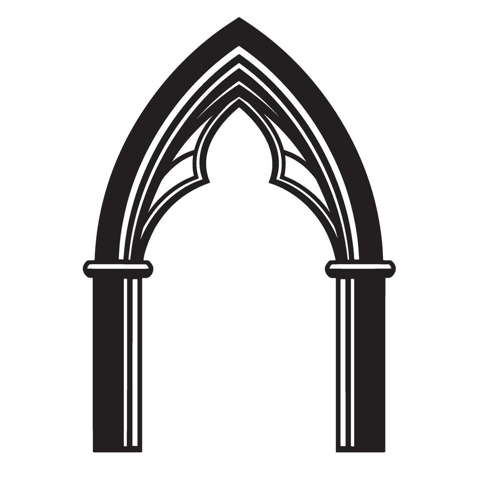 Elegant black and white architectural arch design illustration for gothic and medieval projects vector