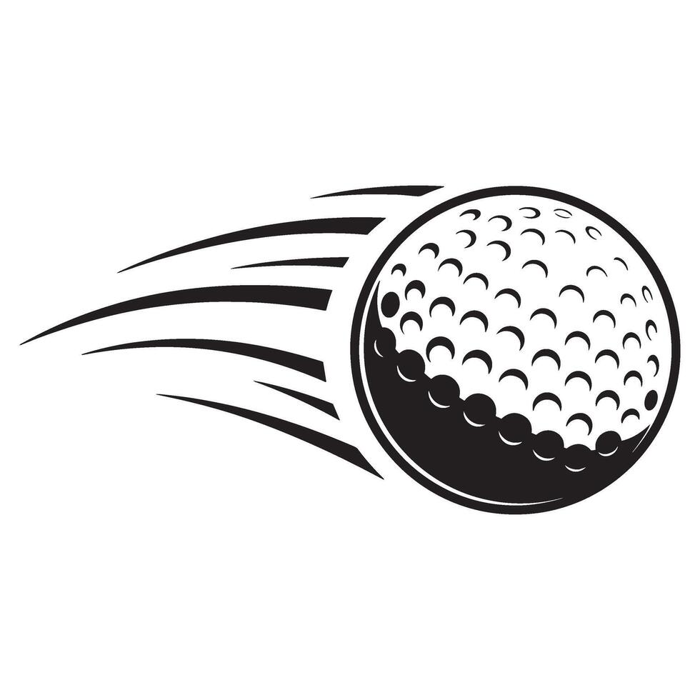 Flying golf ball with motion trails illustrating speed and movement in black and white vector
