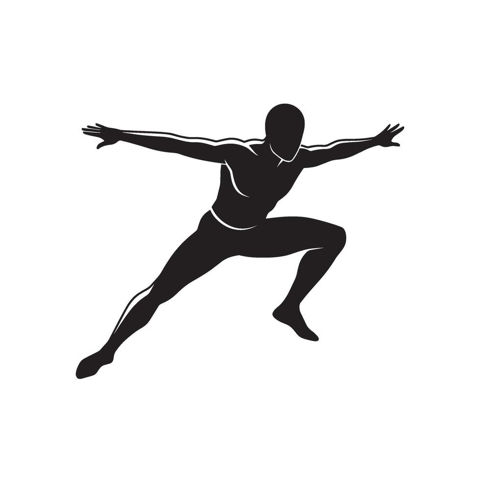 Silhouette of a leaping person with outstretched arms depicting motion and freedom vector