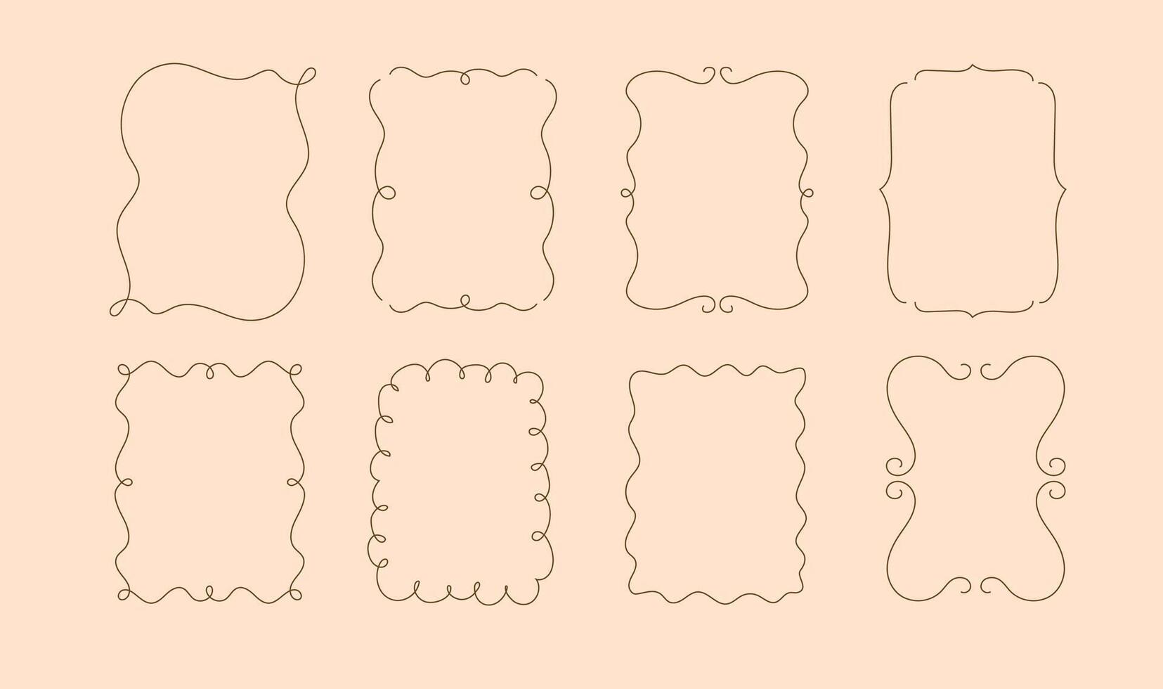 Quirky trendy Frame, Hand Drawn Borders for Wedding Invitation, Whimsical frames for birthday card, Squiggly and Wavy Borders. Minimalist line art vector