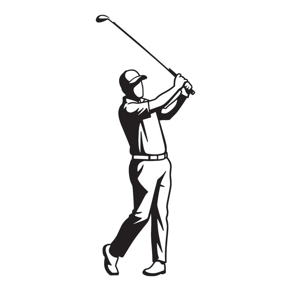 Silhouette illustration of a golfer swinging his golf club during the golf game activity vector