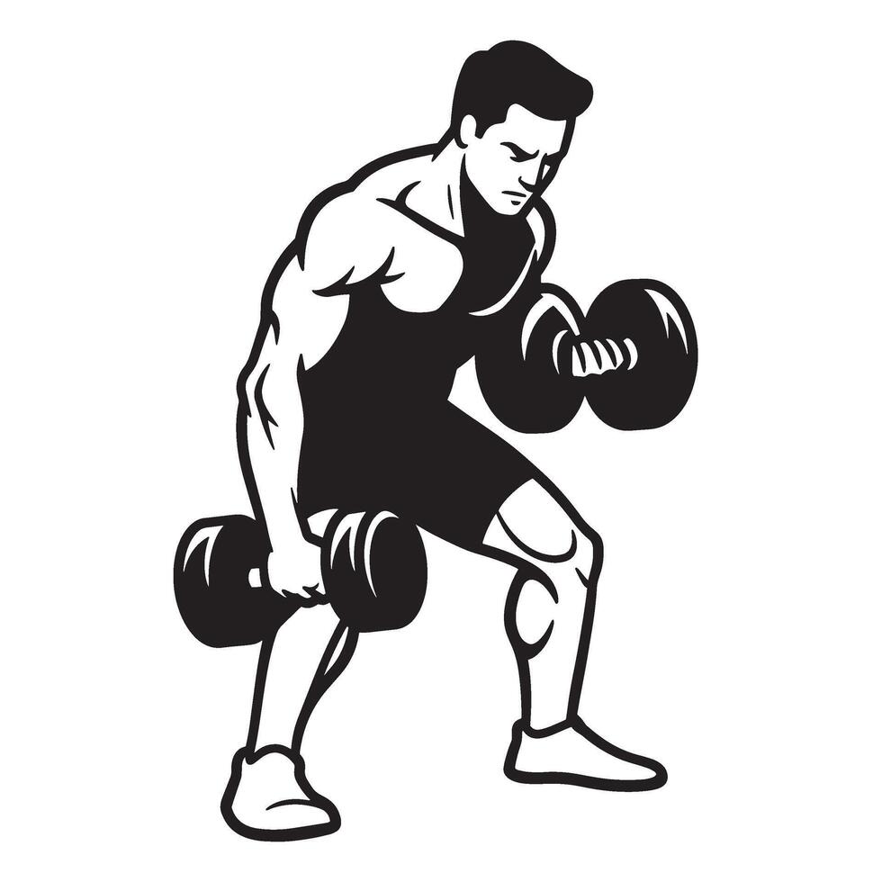 illustration of a muscular man performing bicep curls with dumbbells vector
