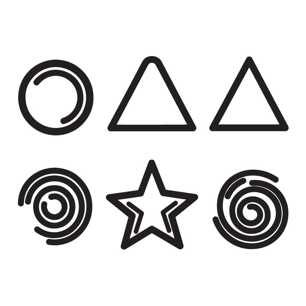 Black outline geometric shapes including triangles circles and stars in minimal style vector