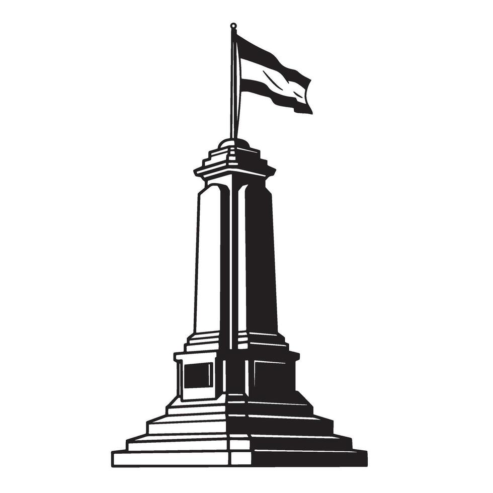 Monument with flag graphic black and white silhouette design for patriotism and national symbols vector