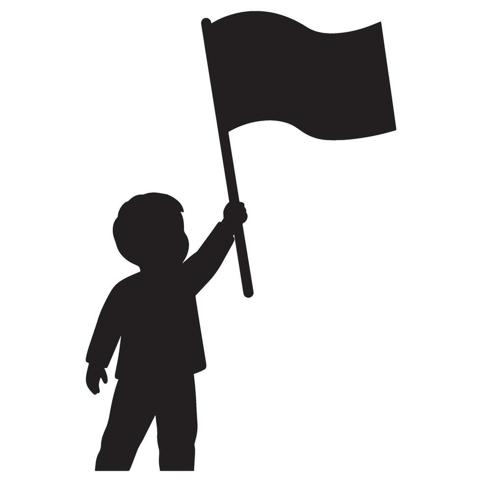 Silhouette of a child holding a flag symbolizing freedom and advocacy on white vector