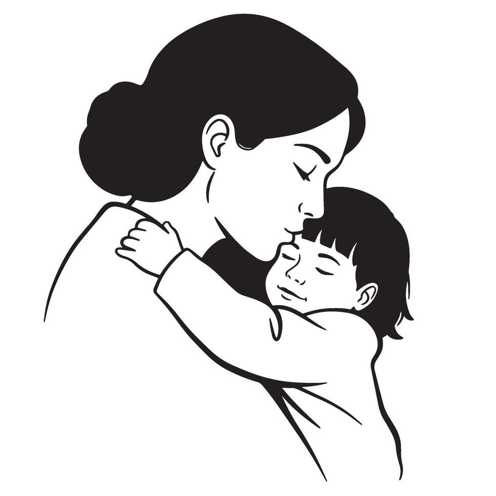 Loving mother embracing and kissing her child expressing affection and pure parental bond vector