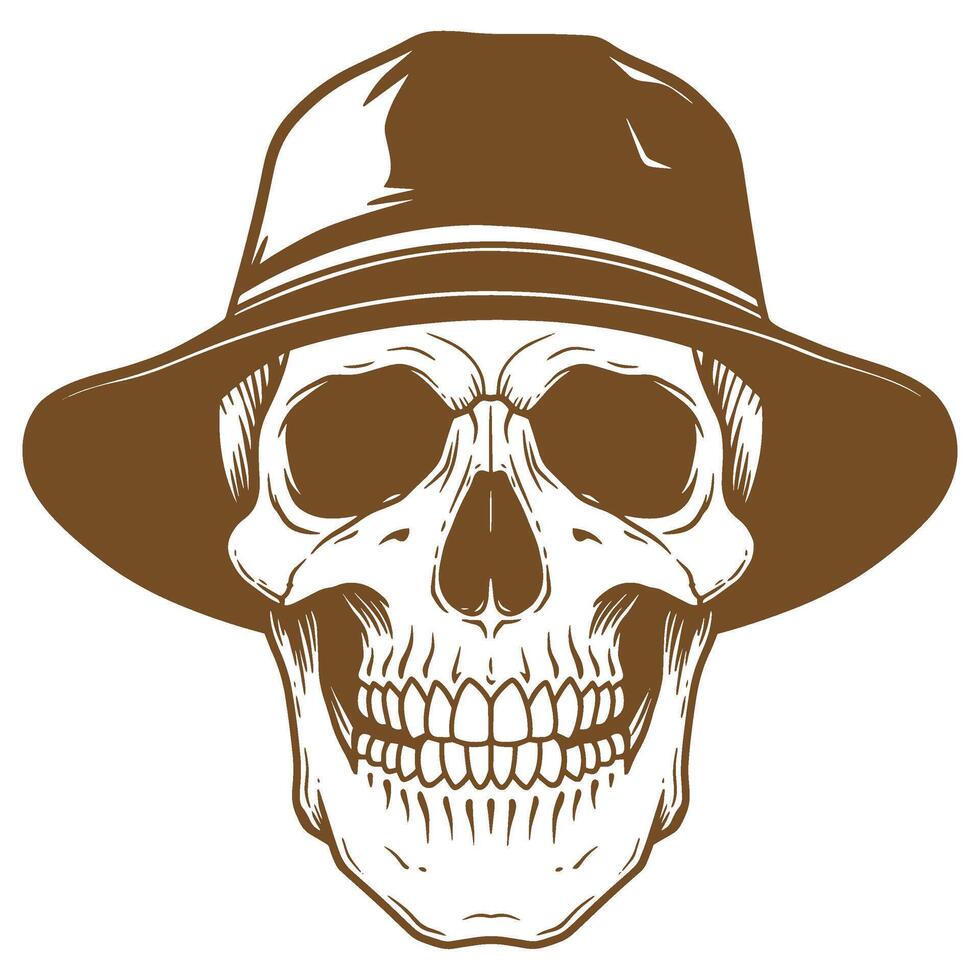 Vintage illustration of a skull wearing a fedora hat for design and horror concepts vector