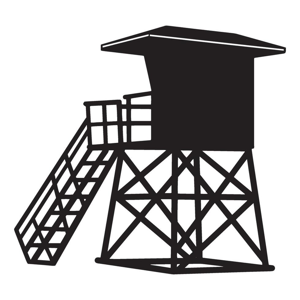 Silhouette of a lifeguard tower on a beach ready for summer fun and protection vector