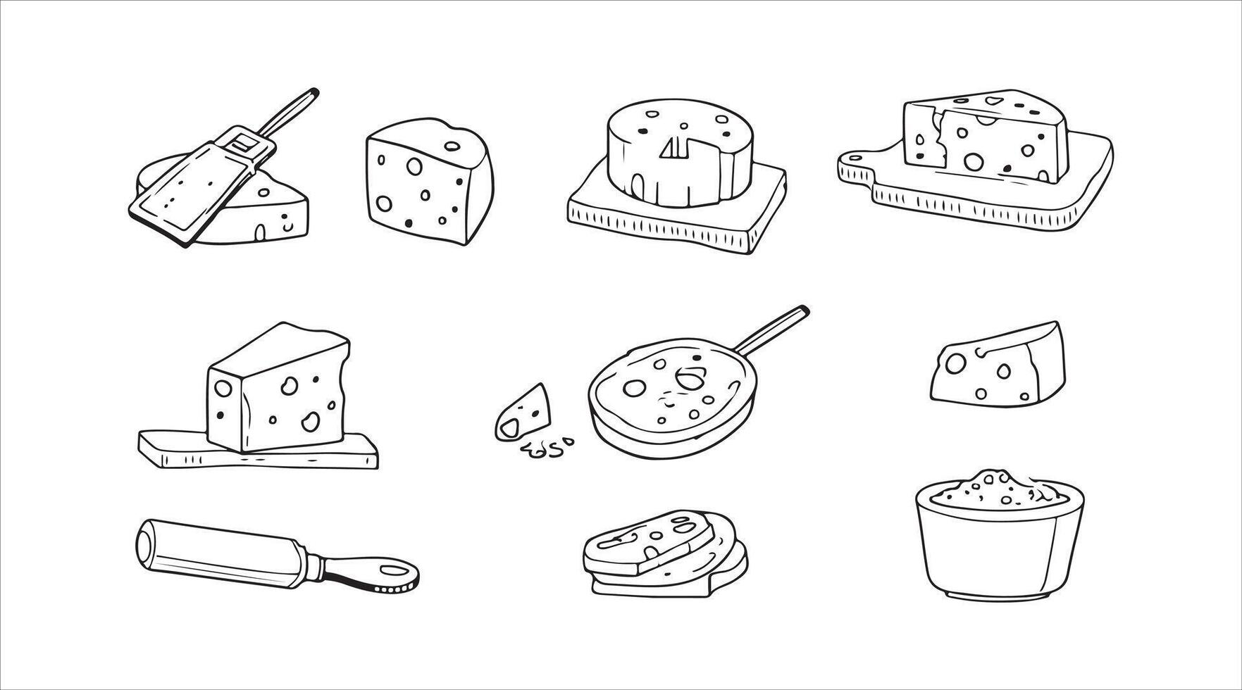 Cheese Dairy Food Icon Collection. Cheese on a Sliced Bread Sandwich for Breakfast and a Piece of Dairy Product vector