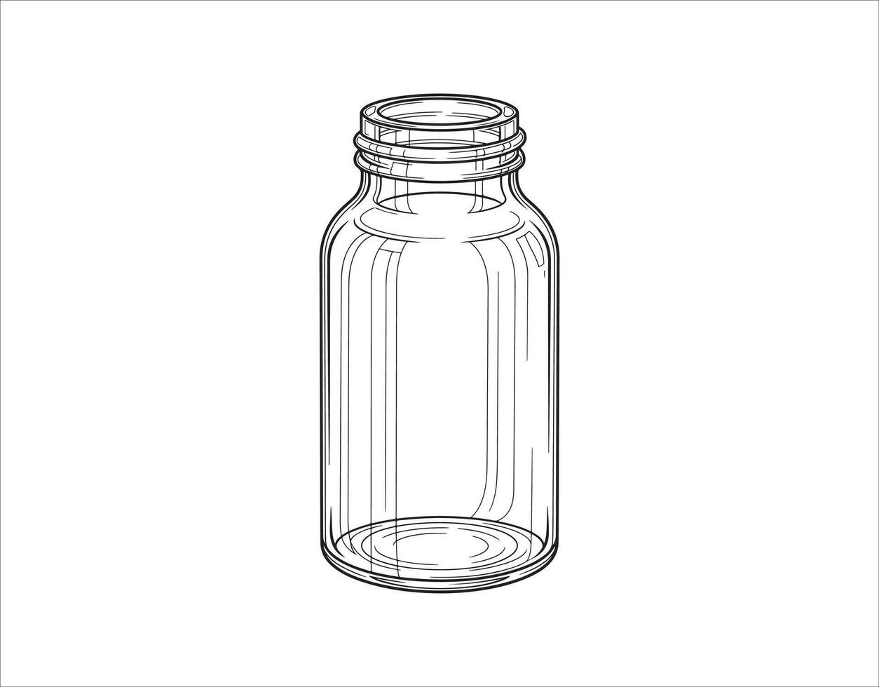Solitary bottle. Line art depicting an empty glass vial, jar, or bottle vector