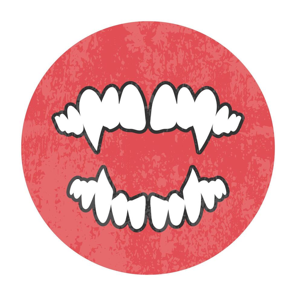 Vampire teeth with sharp fangs round emblem in retro style vector