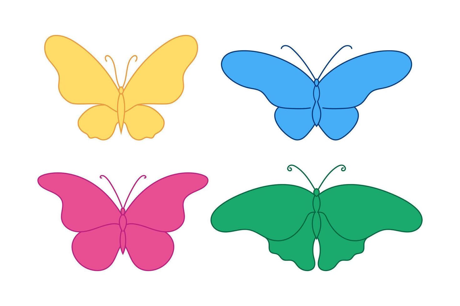 Colored butterflies. Set of different butterfly outline icons vector