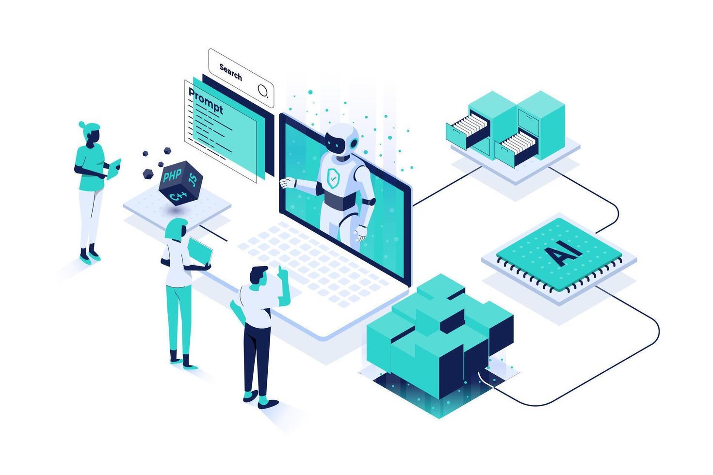AI technology in web development illustration vector