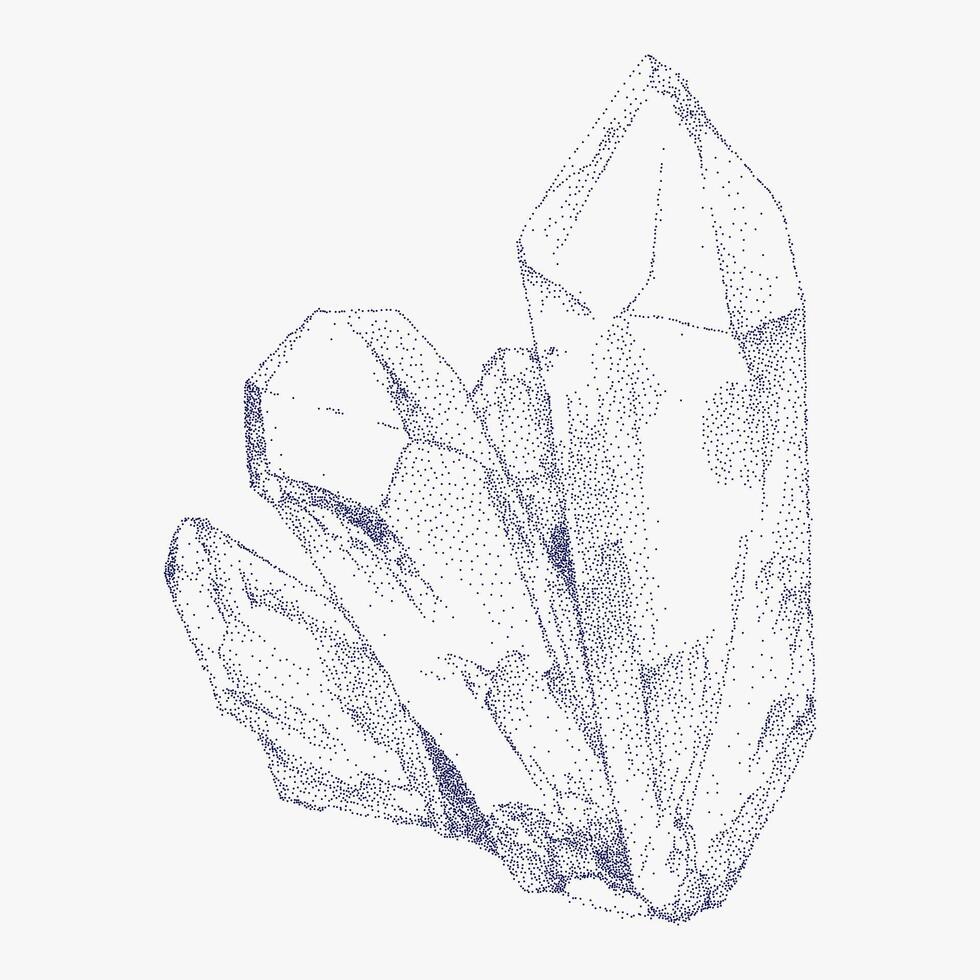 Graceful gemstone and mineral slice in vintage stipple style. Elegant gritty halftone effect, texture to magical rock and crystal illustrations. vector