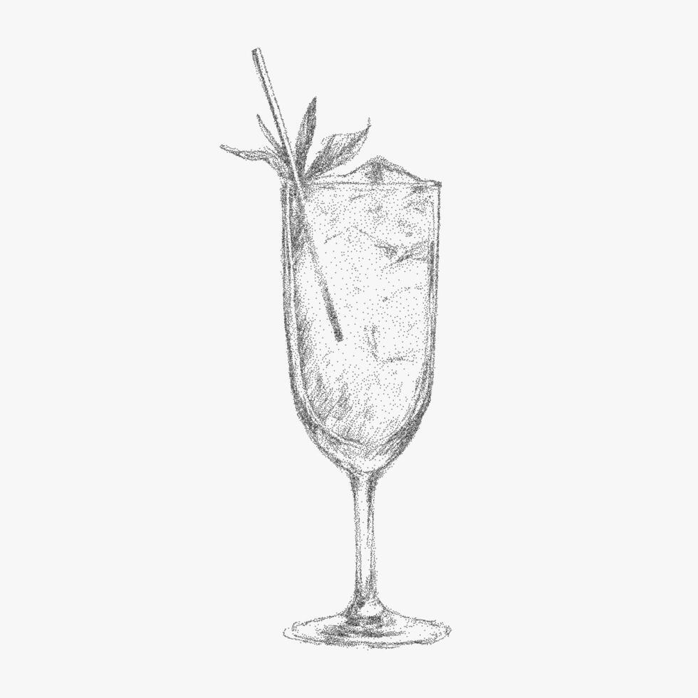 Classic Italian style cocktail, drink hand drawn with vintage ink sketch style, noisy gritty dot halftone effect and retro pop art stipple for lounge branding. vector