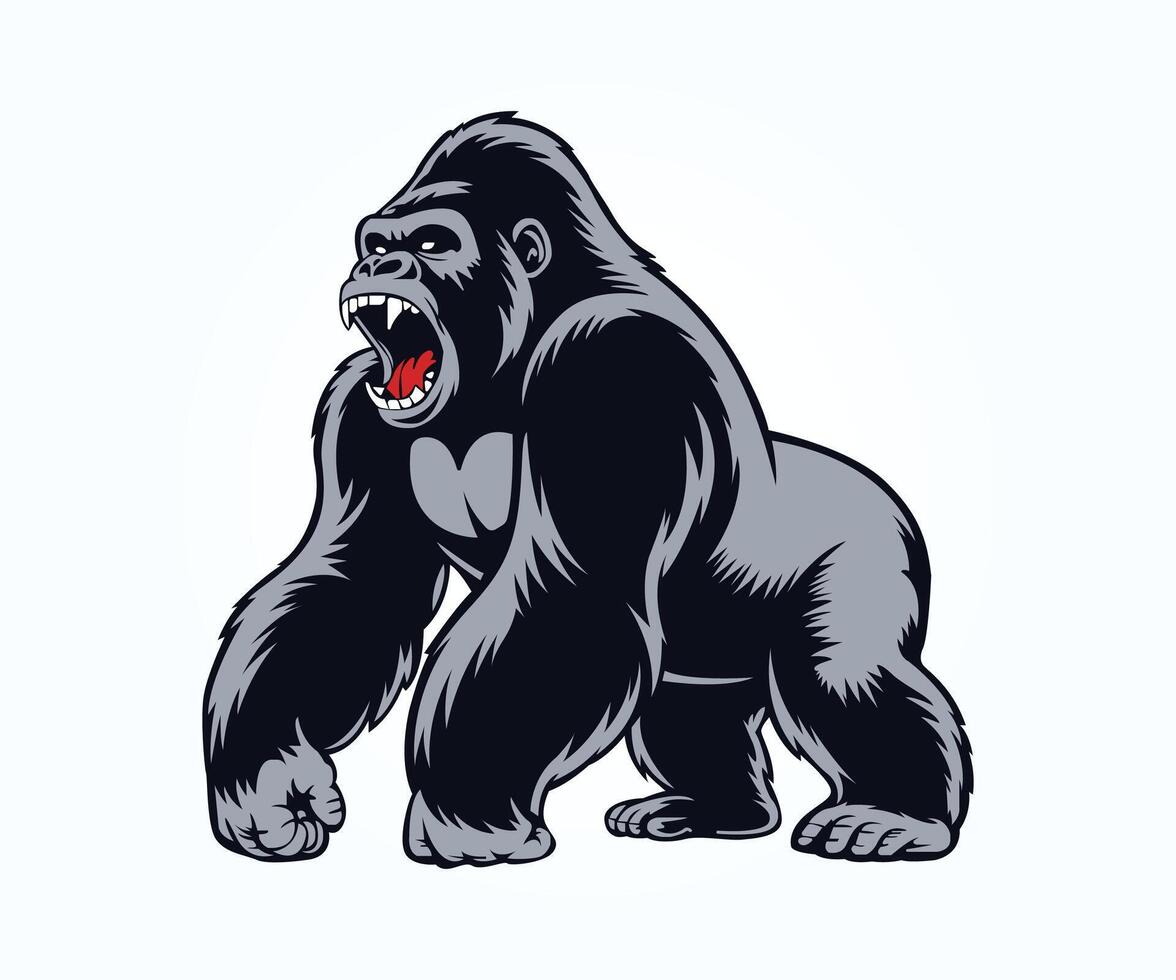 gorilla mascot illustration, big gorilla angry mood graphic art vector