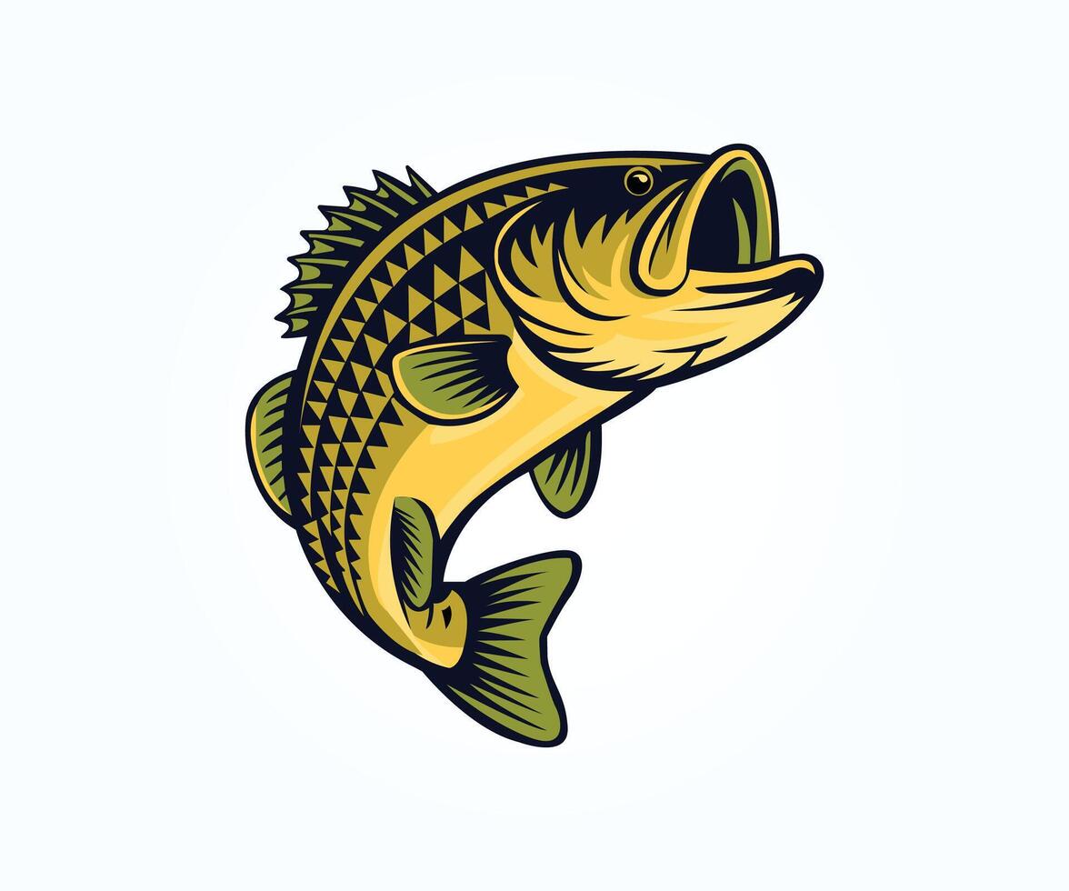 a bass fish with its mouth open illustration, bass fish graphic art vector