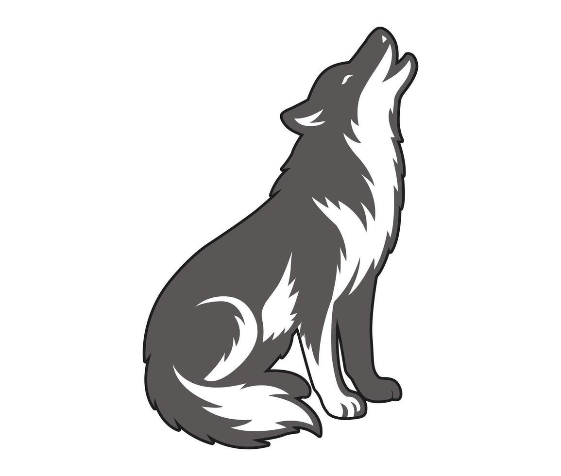 a black and white wolf sitting on its back illustration, howling wolf art vector