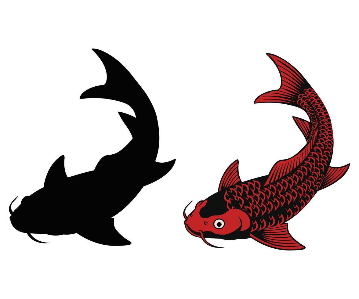 two black and red koi fish on a white background, koi fish illustration vector