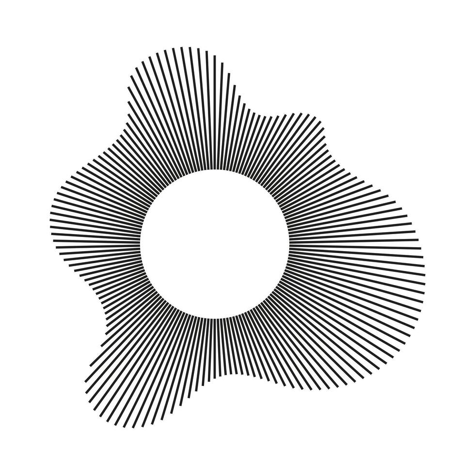 Circular wave. Sound circle lines. Sound ring. Radial wavy frame pattern. Radial rays. Wavy design simple element. Equalizer logotype, radial spectrum. Voice flat symbol. Depicting audio music icon. vector