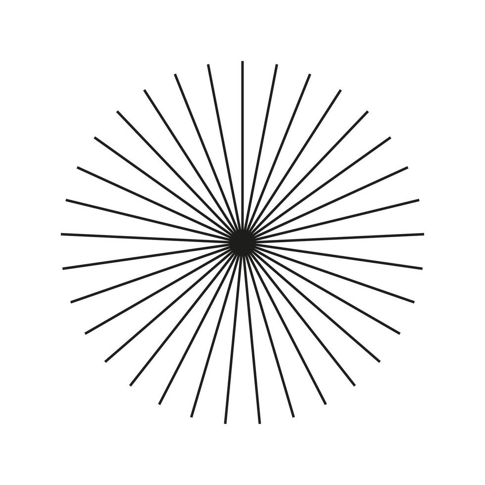 Sunburst element, radial stripes icon. Ray beams, burst. Spokes with radiating stripes grid. Sun star rays template. Radial circle radiation lines. Outline abstract graphic pattern. Circular lines. vector