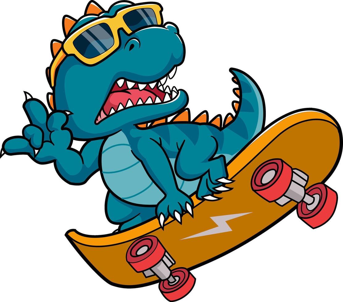 Dino with Sunglasses on Skateboard vector