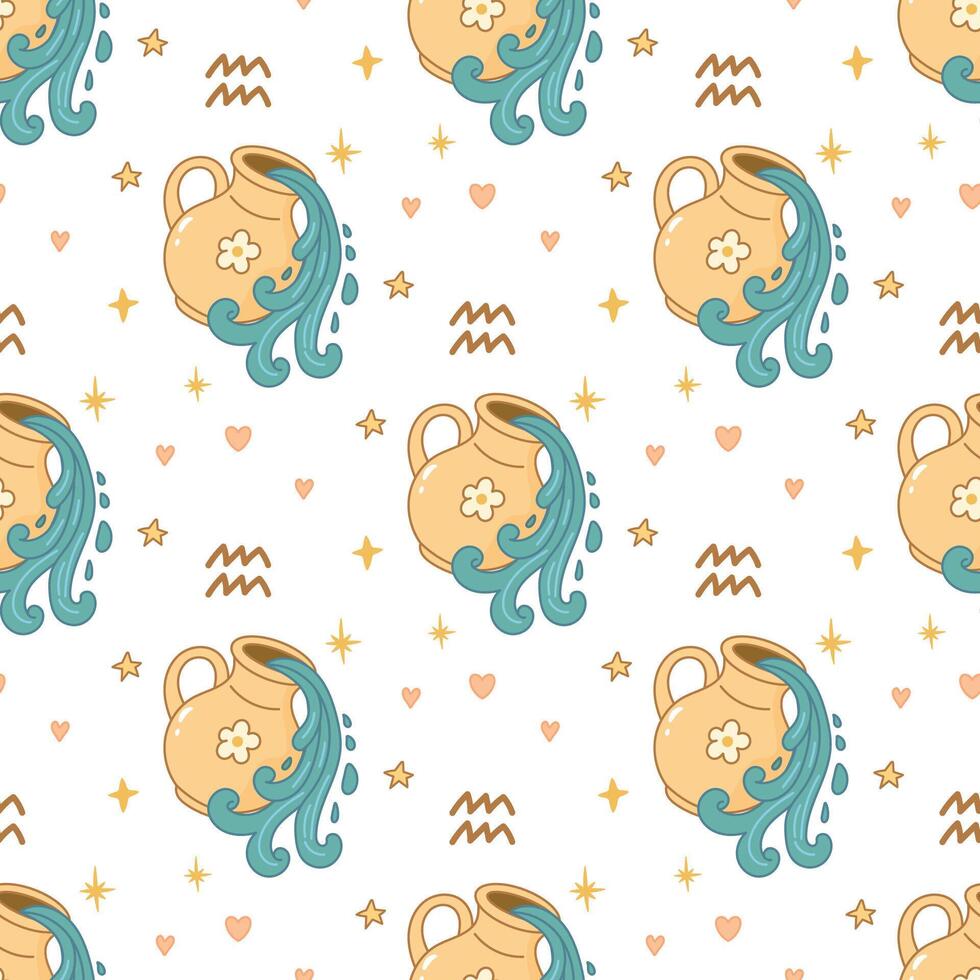 Aquarius seamless pattern with pastel water jug flow vector
