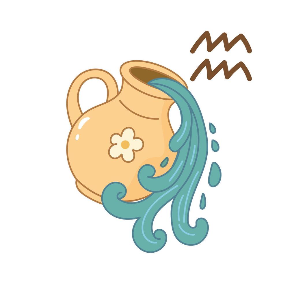 Aquarius zodiac sign with water jar cartoon style vector