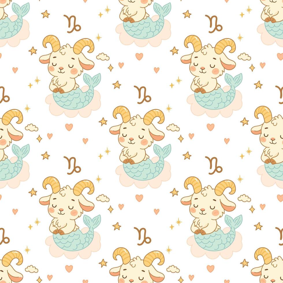 Capricorn seamless pattern with cute sea goat design vector