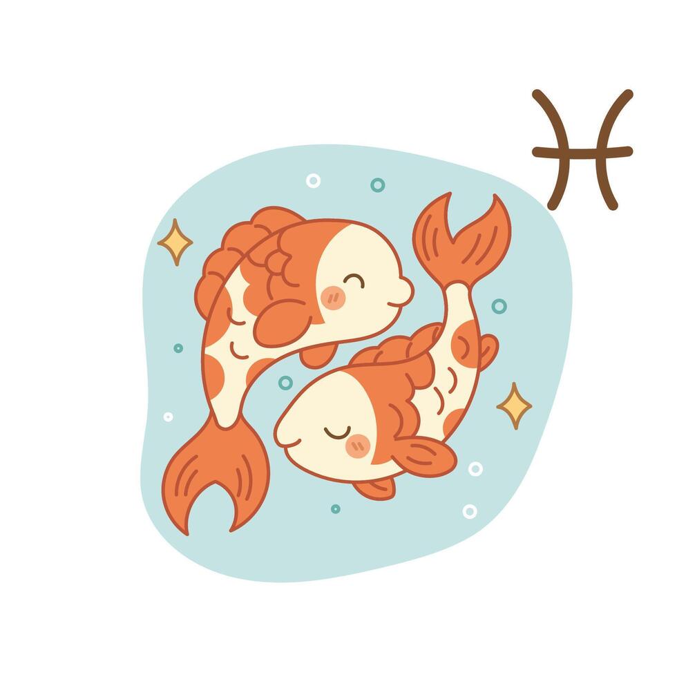 Pisces zodiac sign with two cute fish swimming vector