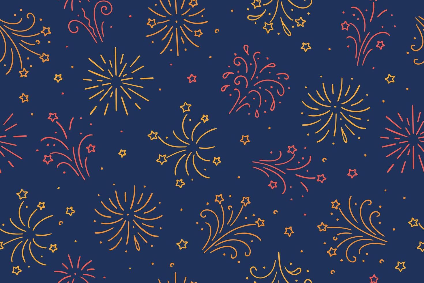 Seamless pattern of colorful fireworks in doodle style.Exploding holiday fireworks, for holiday banner, poster, flyer, greeting card, decorative elements. vector