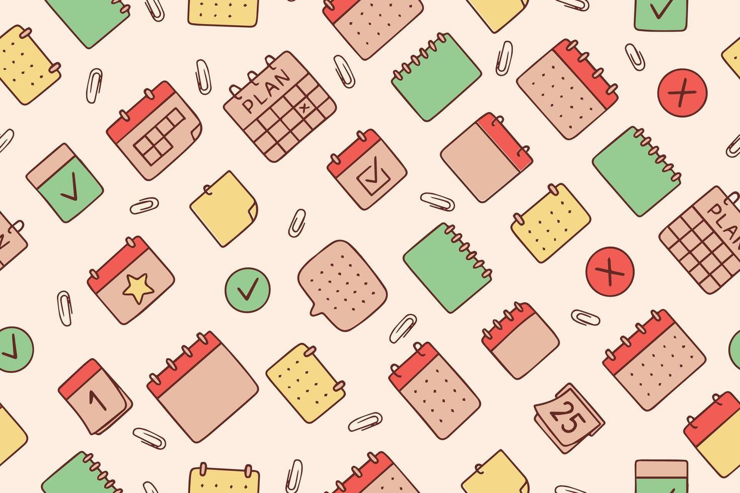 Colorful bright Seamless pattern of calendar planner icons. Reminder event signs. Calendar notification icon. Business plan schedule. . illustration vector