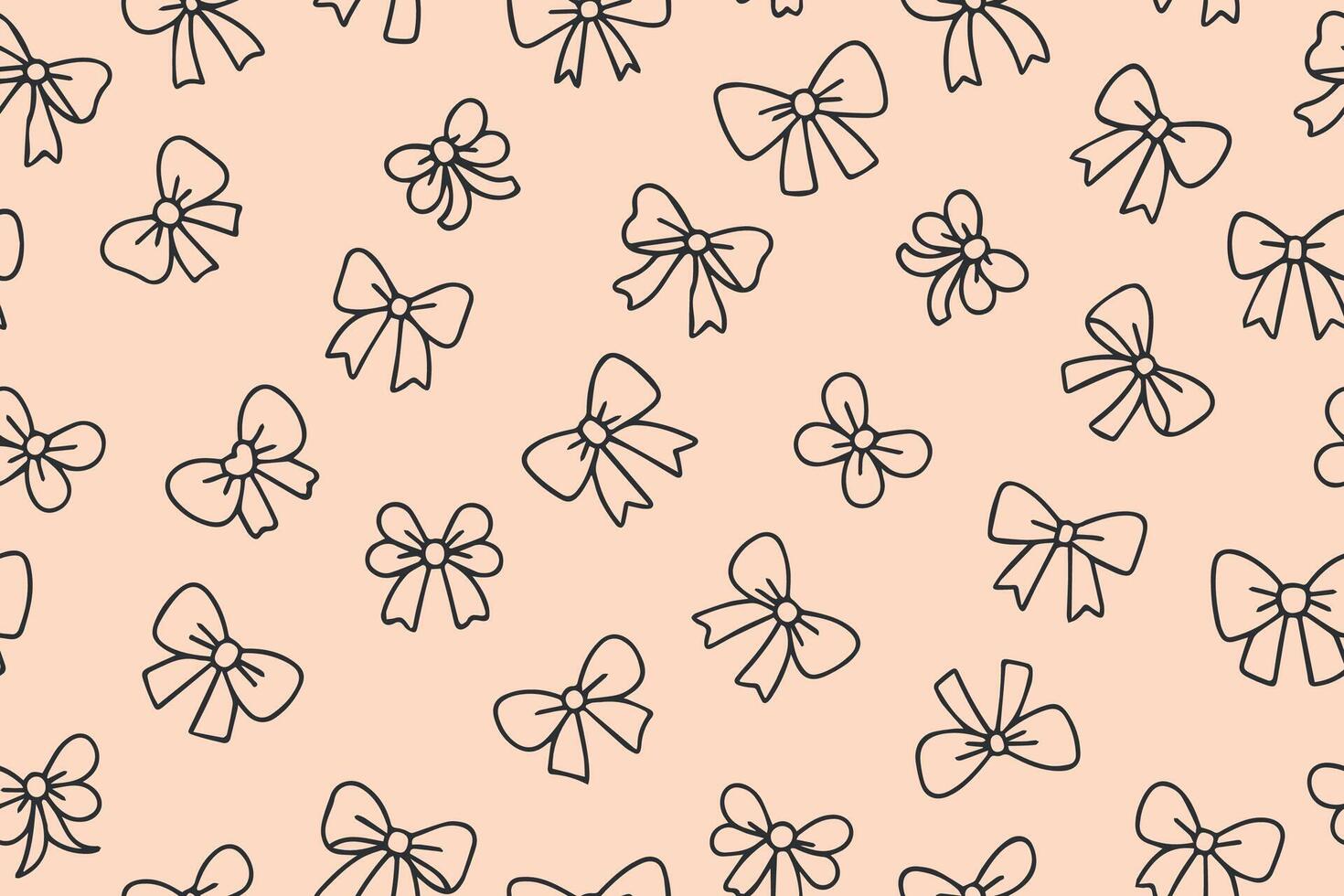 Seamless pattern of black line icons of bows hand drawn. Decorative festive design for birthday packaging in doodle style vector