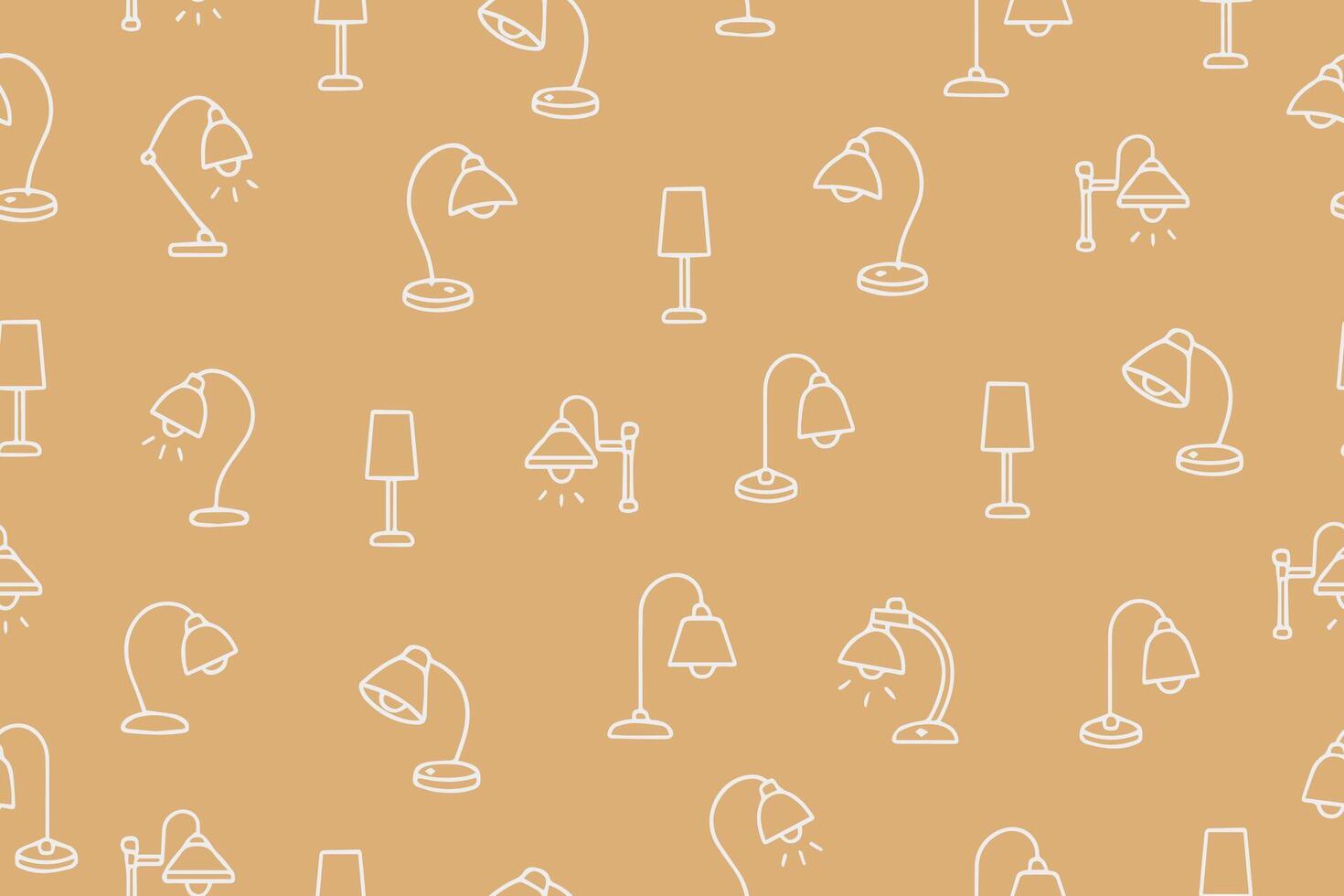 Seamless pattern of hand drawn light bulb icons. Pendant lamps, table lamps, lanterns, Lamps with lampshades for indoor lighting. vector