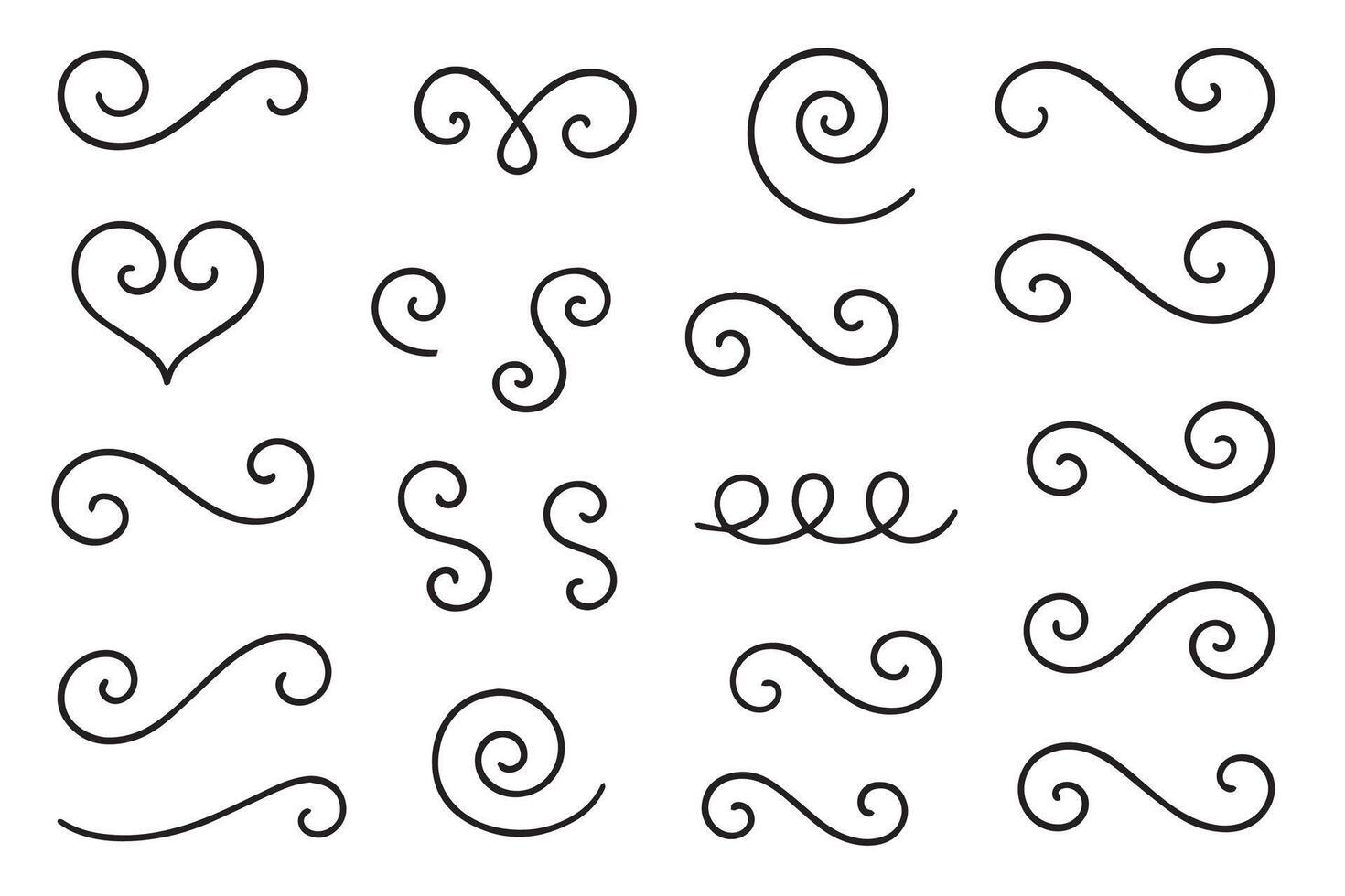 Hand drawn decorative curls, swirls, dividers collection. Vintage design elements. Ink illustration. illustration vector