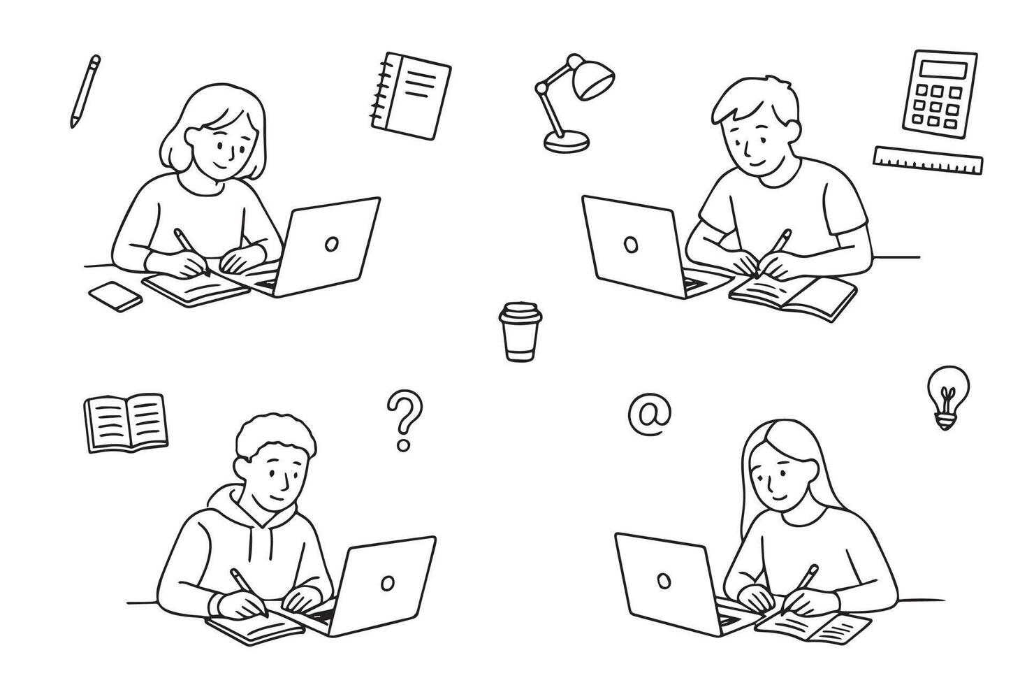 Doodle illustration of Online class, e-learning, Hand drawn illustration. vector