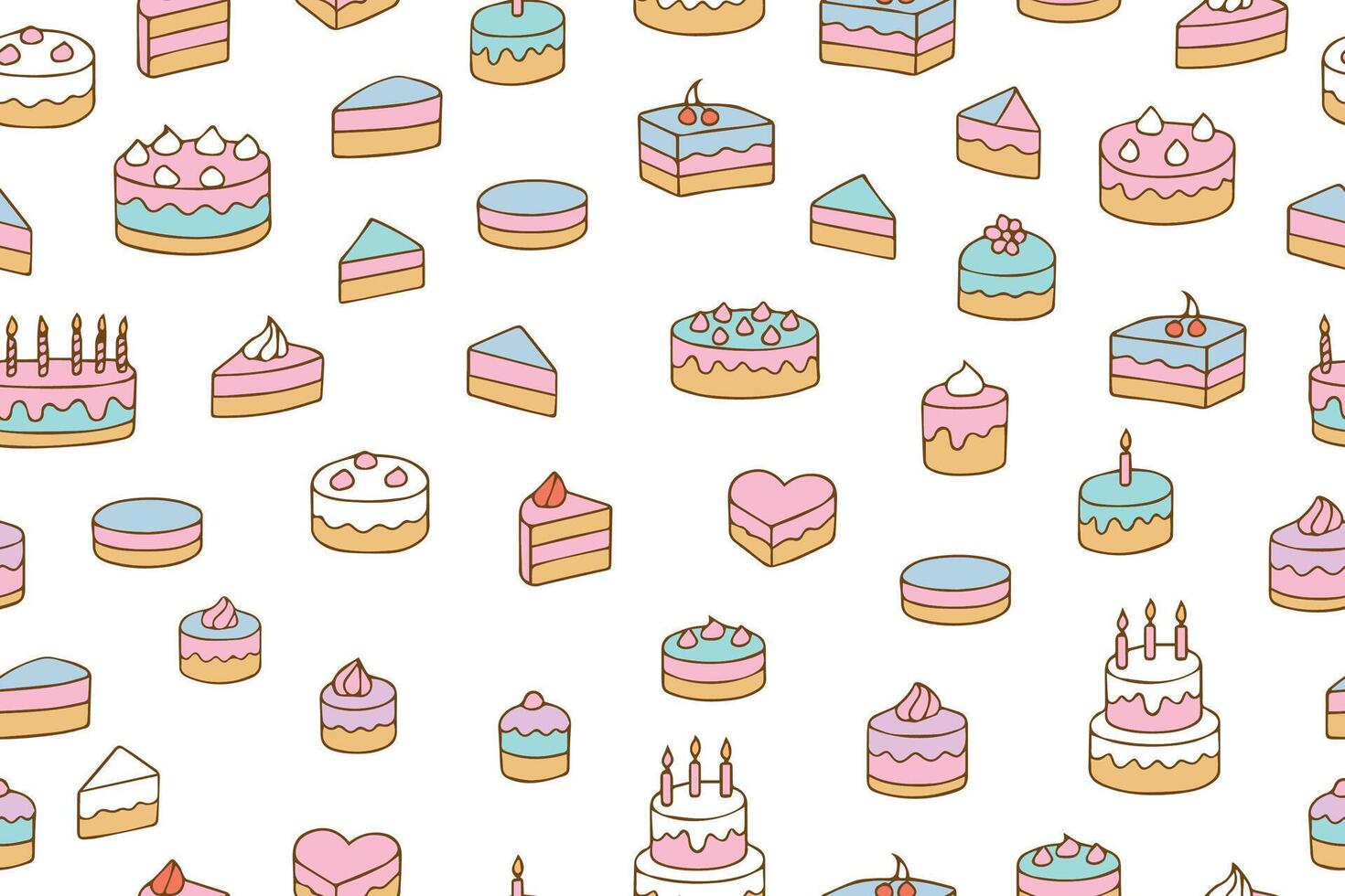 Sweet food seamless pattern with line icons. Hand drawn pastry illustrations in doodle style. Cute pink white background for pastry. illustration vector