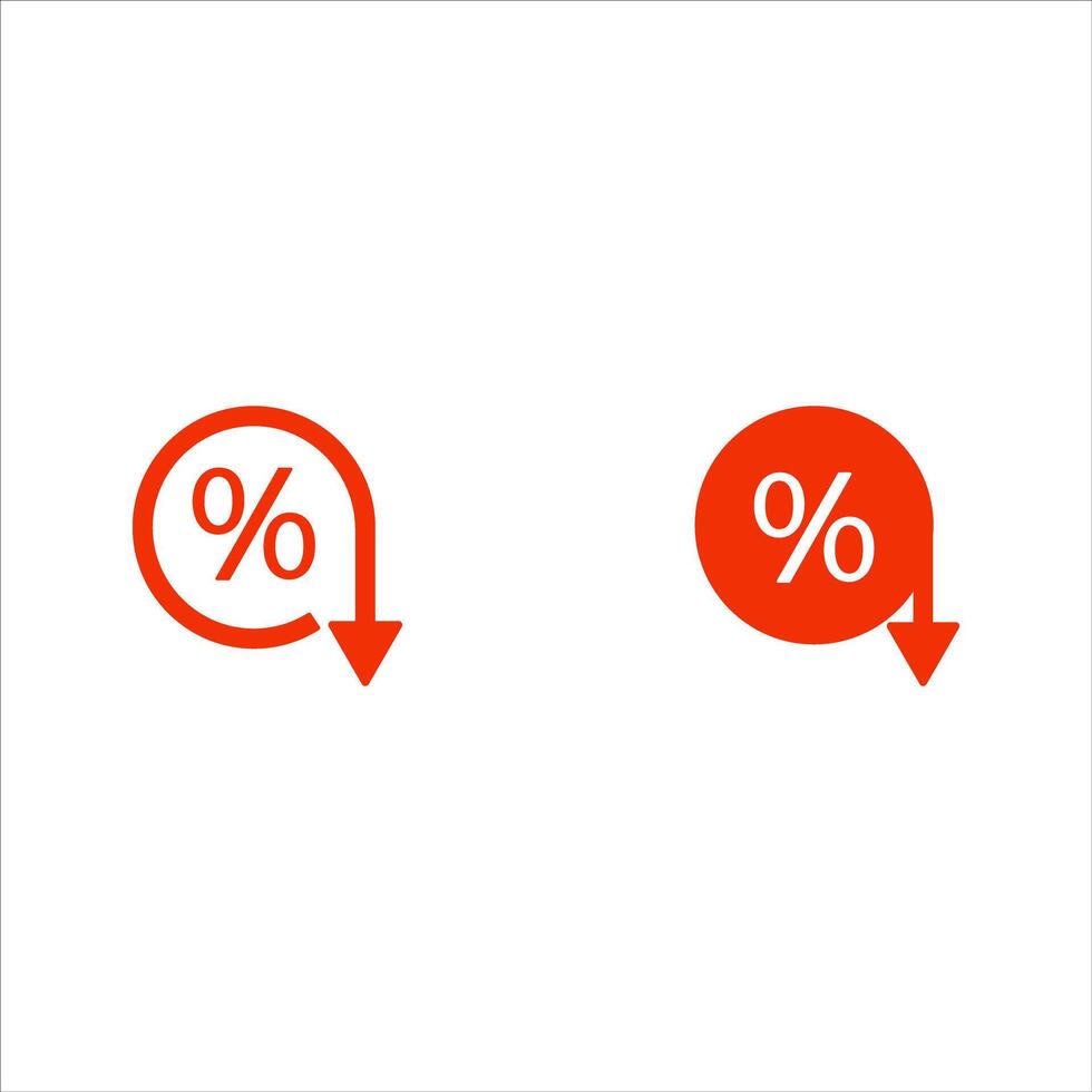 Interest rate reduction or percent down icon set Thin line flat illustration vector