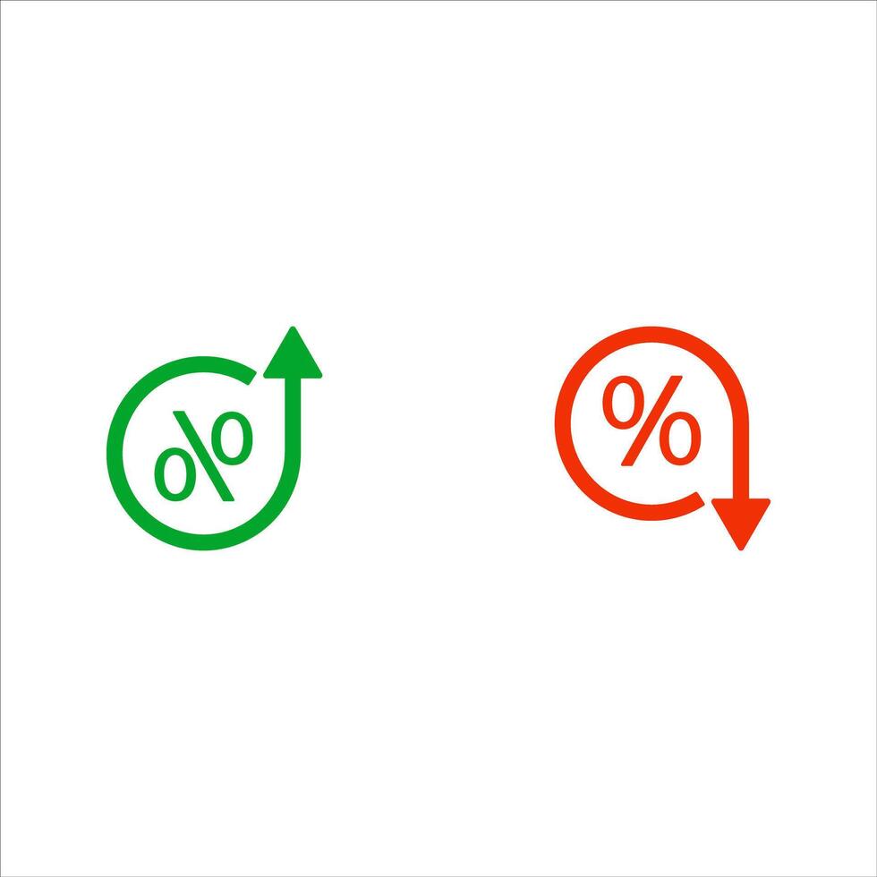 illustration Set of low and high percentage icons, GDP up and down. interest rate, increase icon, percentage increase. Percent in circle with up and down arrows. symbol vector