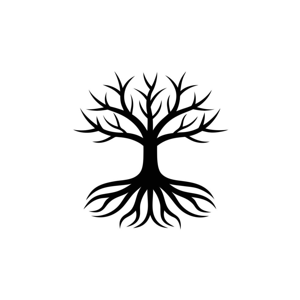 Black Tree of Life Icon with Roots for Natural and Spiritual Design vector