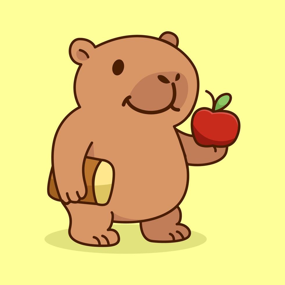 Cartoon Capybara Holding an Apple and Bread vector