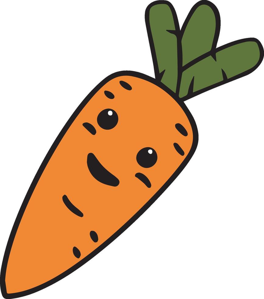 Cute Carrot with Green Leaves Cartoon vector