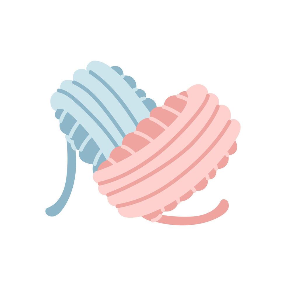 Two skeins of thread are arranged in the shape of a heart. Love for knitting, cozy atmosphere. Handmade. Flat color isolated illustration. For postcards, packaging, posts, theme of care and coziness vector